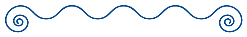 Simple blue wavy line with curled ends. Tide Trek's trademark page break design.